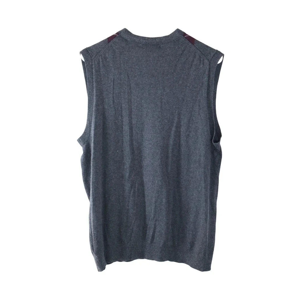 Banana Republic‎ Mens Argyle Sweater Vest Silk Cashmere Grey Burgundy V-Neck M